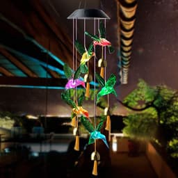image-Color Changing Solar Power Wind Chime Crystal Ball Hummingbird Butterfly Waterproof Outdoor Windchime Light For Patio Yard Garde