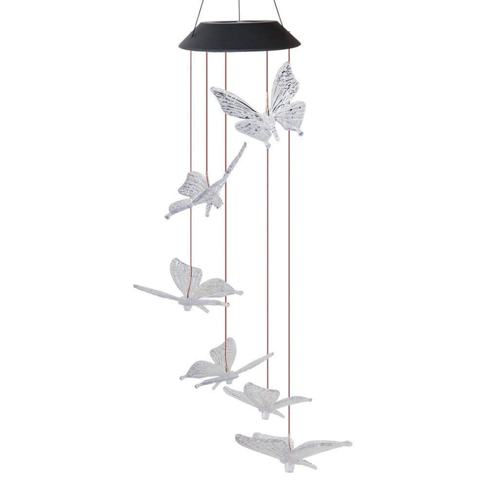 image-Color Changing Solar Power Wind Chime Crystal Ball Hummingbird Butterfly Waterproof Outdoor Windchime Light For Patio Yard Garde