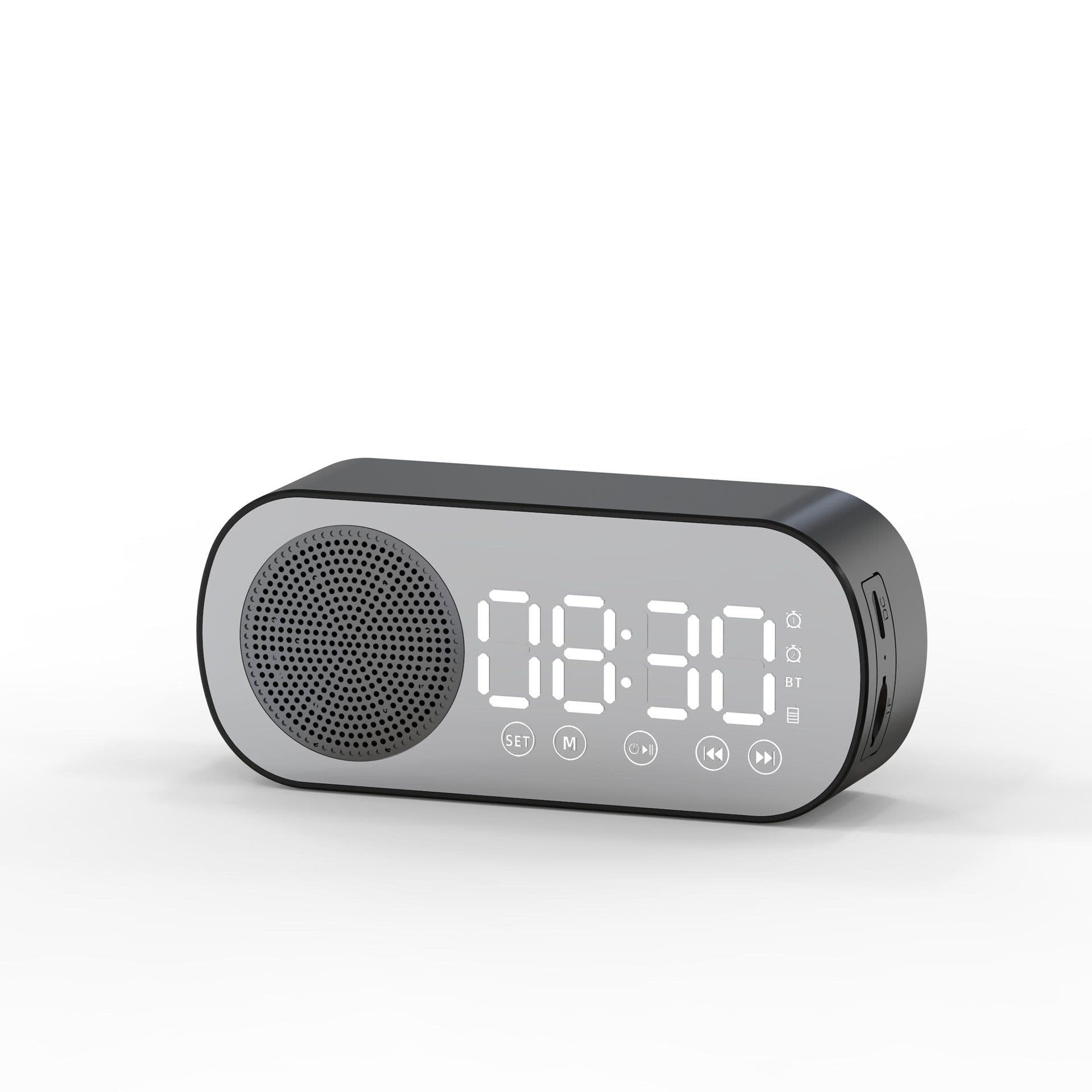 image-BT Music Alarm Clocks Mirror FM Radio LED Digital Clock 2 Alarm Snooze 24H Electronic Watch Dimming Table Phone Stand USB Clocks