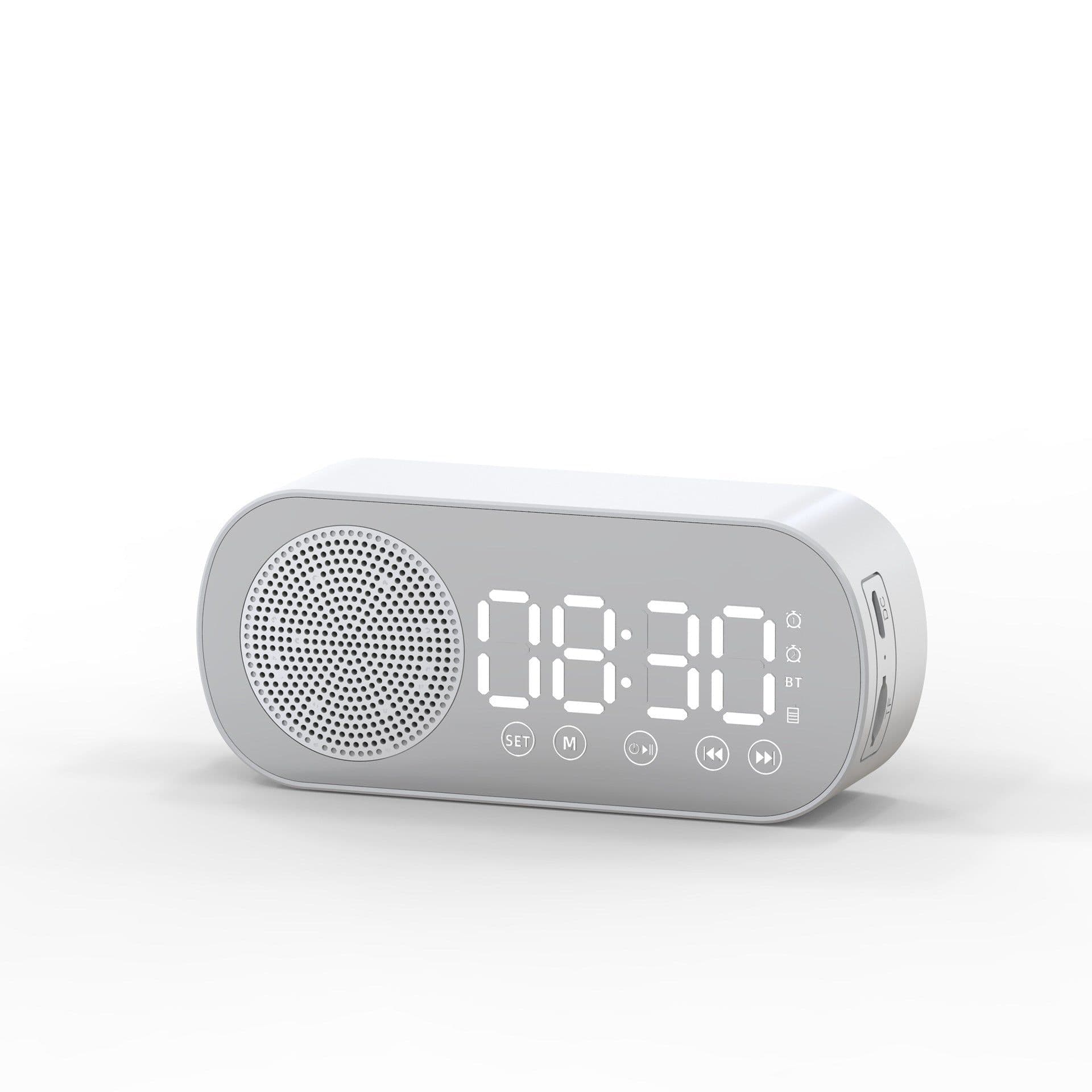 image-BT Music Alarm Clocks Mirror FM Radio LED Digital Clock 2 Alarm Snooze 24H Electronic Watch Dimming Table Phone Stand USB Clocks