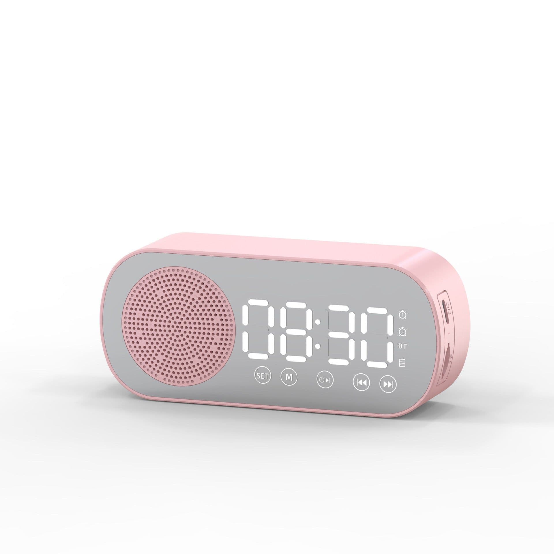 image-BT Music Alarm Clocks Mirror FM Radio LED Digital Clock 2 Alarm Snooze 24H Electronic Watch Dimming Table Phone Stand USB Clocks