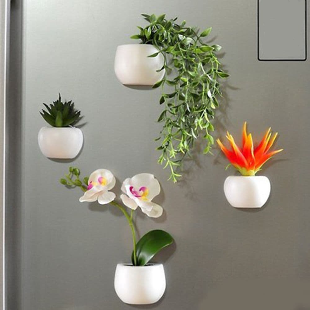 image-Succulent Plant Fridge Magnets Label Mini Bonsai Magnet Button Potted Simulation Plant Refrigerator Message Sticker Home Decor