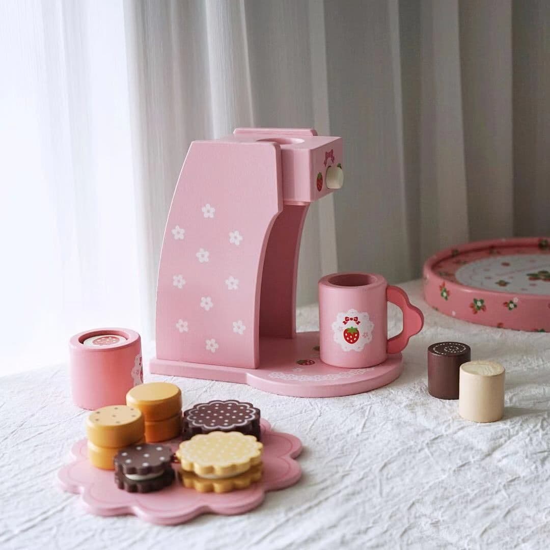 image-Teapot Birthday Cake Coffee Machine Wooden Kids Toys