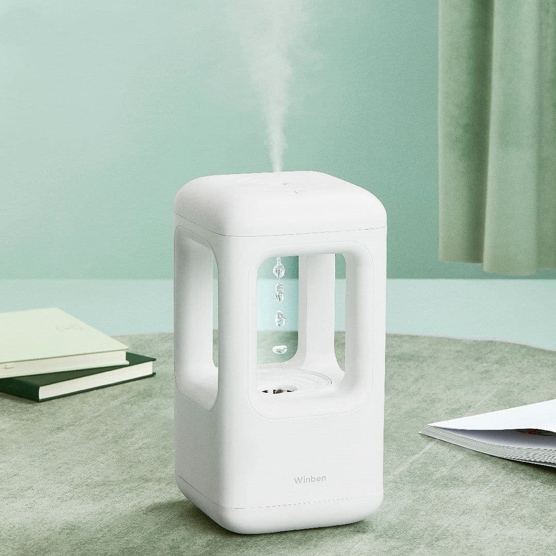 image-New Air Humidifier Home Quiet Bedroom Anti-Gravity Water Drop Humidifier Atmosphere Light