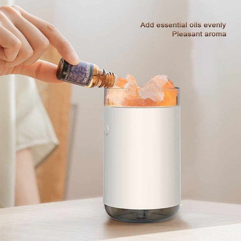 image-Air Humidifier Crystal Salt Stone Desktop Aromatherapy Essential Oil Ultrasonic Diffuser With LED Lamp Bedroom Home Humidifier