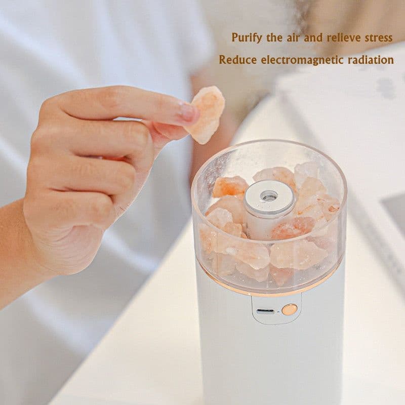 image-Air Humidifier Crystal Salt Stone Desktop Aromatherapy Essential Oil Ultrasonic Diffuser With LED Lamp Bedroom Home Humidifier
