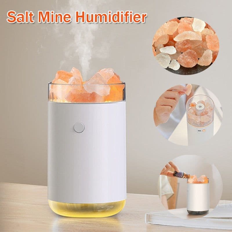image-Air Humidifier Crystal Salt Stone Desktop Aromatherapy Essential Oil Ultrasonic Diffuser With LED Lamp Bedroom Home Humidifier