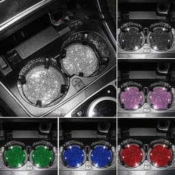 image-Bling Car Coasters For Cup Holder 2 Pack Universal Anti Slip Silicone Cup Holder Insert Crystal Rhinestone Car Interior Accessories
