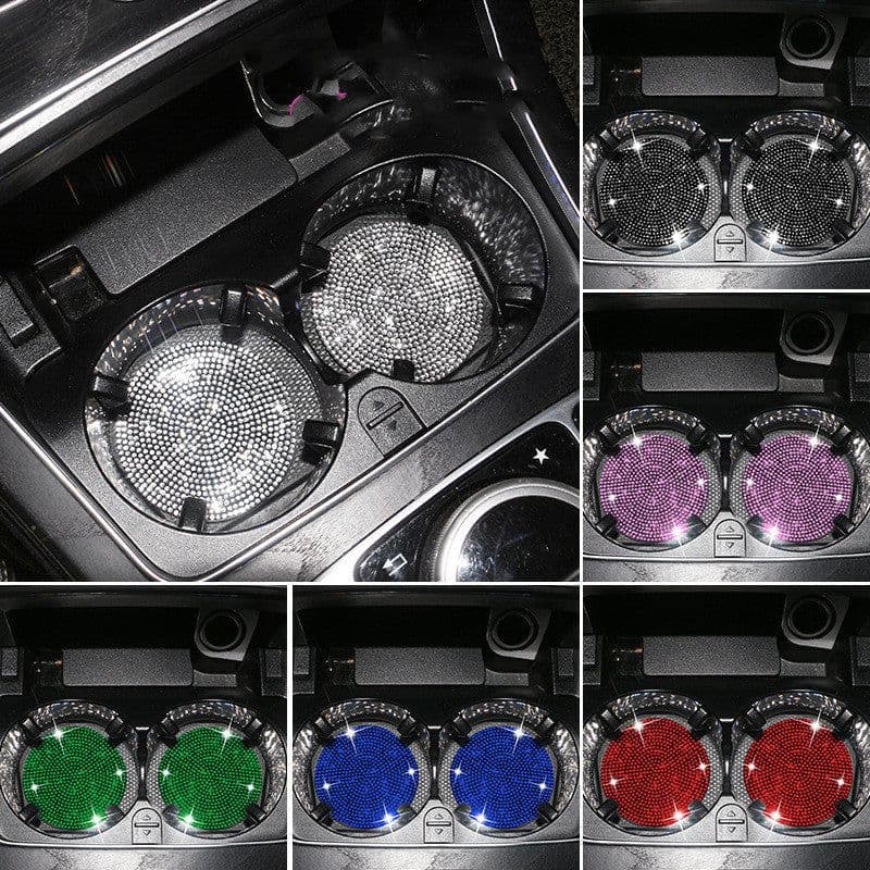 image-Bling Car Coasters For Cup Holder 2 Pack Universal Anti Slip Silicone Cup Holder Insert Crystal Rhinestone Car Interior Accessories