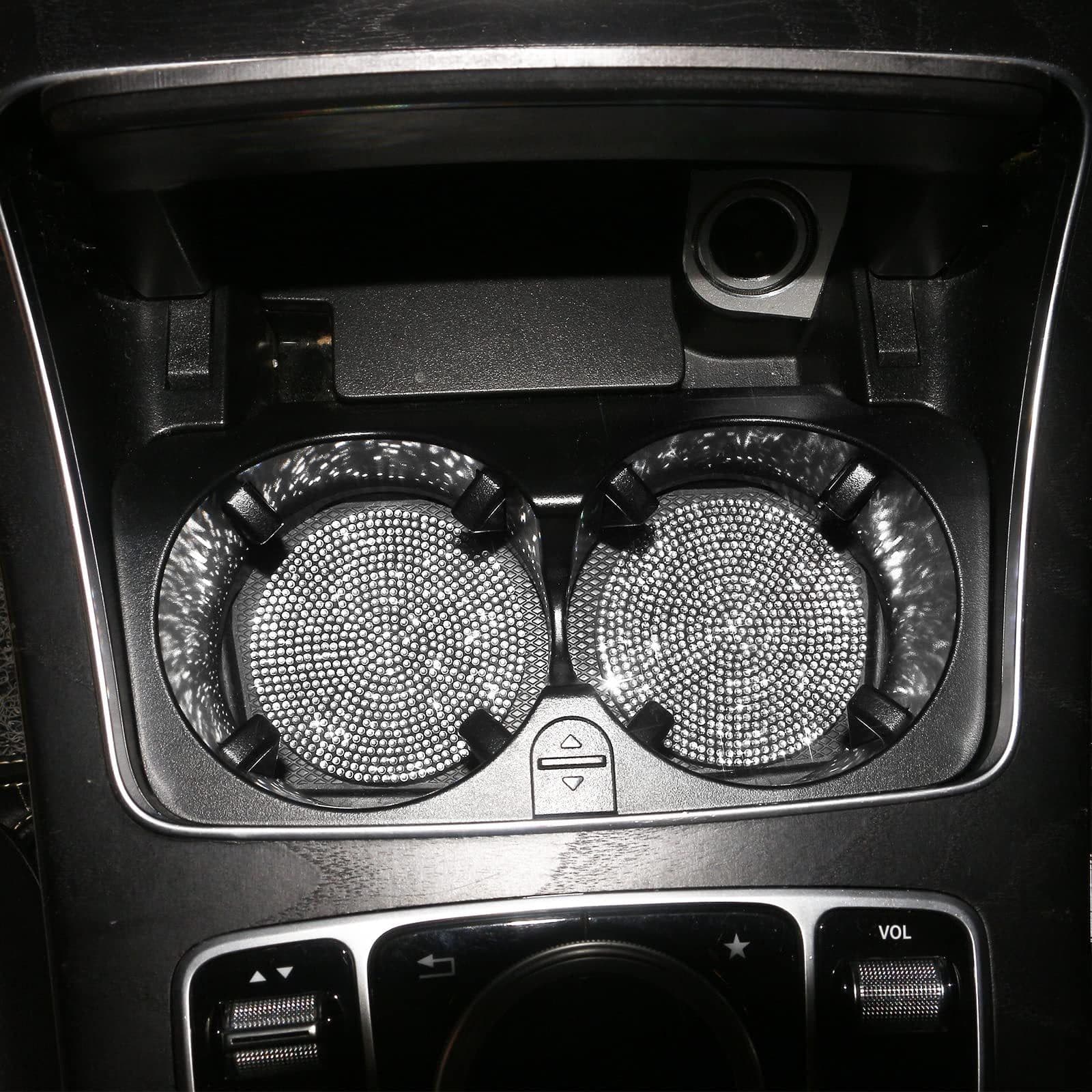 image-Bling Car Coasters For Cup Holder 2 Pack Universal Anti Slip Silicone Cup Holder Insert Crystal Rhinestone Car Interior Accessories