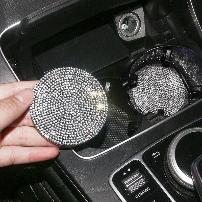 image-Bling Car Coasters For Cup Holder 2 Pack Universal Anti Slip Silicone Cup Holder Insert Crystal Rhinestone Car Interior Accessories