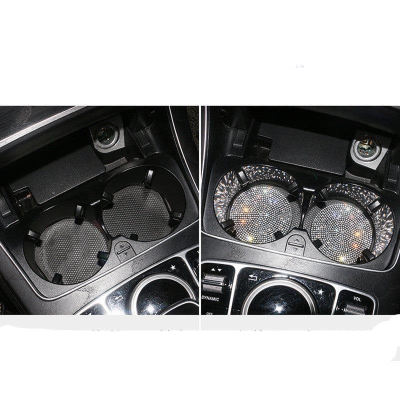 image-Bling Car Coasters For Cup Holder 2 Pack Universal Anti Slip Silicone Cup Holder Insert Crystal Rhinestone Car Interior Accessories