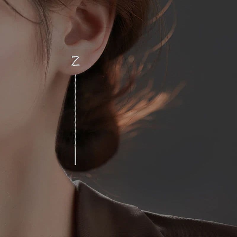 image-Fashion Jewelry 925 Sterling Silver 26 Letters Drop Earrings For Women Classic English Minimalism Student Earring Friends Party Jewelry Gift