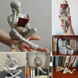 image-Reading Woman Thinker Resin Statue House Decoration Ornament Character Sculpture Home Decor Ornament Bookshelf Decoration