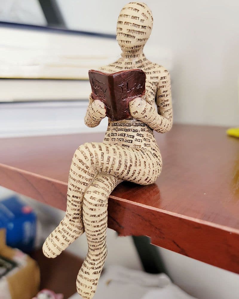 image-Reading Woman Thinker Resin Statue House Decoration Ornament Character Sculpture Home Decor Ornament Bookshelf Decoration