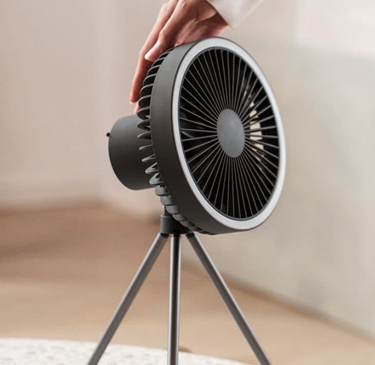 image-Outdoor Camping Fan Portable USB Rechargeable Camping Tent Tripod Fan Mini Hanging Ceiling Fan Stand Air Cooling Fan Lantern