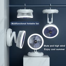 image-USB Charging Foldable Table Fan Wall Mounted Hanging Ceiling Fan With LED Light 4 Speed Adjustable For Home Room Air Cooler Fan
