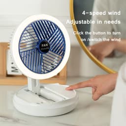 image-USB Charging Foldable Table Fan Wall Mounted Hanging Ceiling Fan With LED Light 4 Speed Adjustable For Home Room Air Cooler Fan