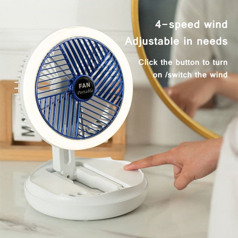image-USB Charging Foldable Table Fan Wall Mounted Hanging Ceiling Fan With LED Light 4 Speed Adjustable For Home Room Air Cooler Fan