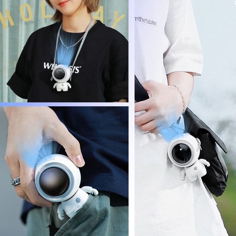 image-Personal Neck Fans USB Rechargeable Astronaut Small Fan Handheld Hanging Neck Creative Bladeless Mini Fan Easy To Use