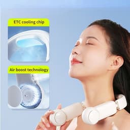 image-Portable Mini Neck Fan Portable Bladeless Fan USB Rechargeable Leafless Hanging Fans Air Cooler Cooling Wearable Neckband Fans