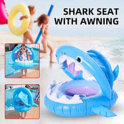 image-Inflatable Swimming Ring For Kids With Awning Shark Seat Ring Baby Float For Swimming Pool Toys Seat Removable Water Ring