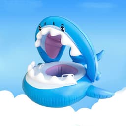 image-Inflatable Swimming Ring For Kids With Awning Shark Seat Ring Baby Float For Swimming Pool Toys Seat Removable Water Ring