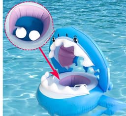 image-Inflatable Swimming Ring For Kids With Awning Shark Seat Ring Baby Float For Swimming Pool Toys Seat Removable Water Ring