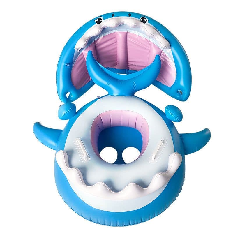 image-Inflatable Swimming Ring For Kids With Awning Shark Seat Ring Baby Float For Swimming Pool Toys Seat Removable Water Ring