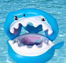 image-Inflatable Swimming Ring For Kids With Awning Shark Seat Ring Baby Float For Swimming Pool Toys Seat Removable Water Ring