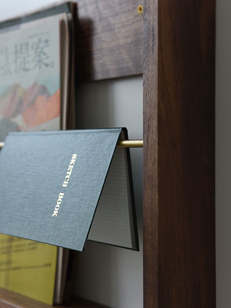 image-Walnut Brass Magazine Rack Wall Hanging Books And Newspapers