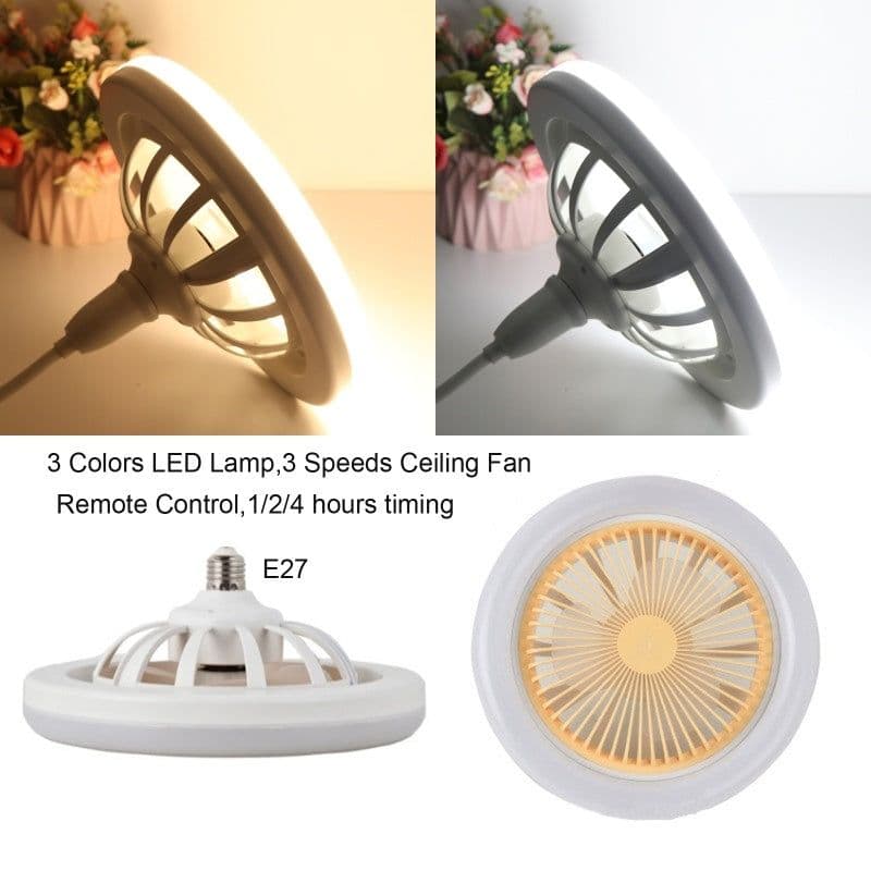 image-26cm Round Remote Control Ceiling Fan With E27 30W LED Lamp Hanging Fan Home Room Office Air Cooling Fan Light