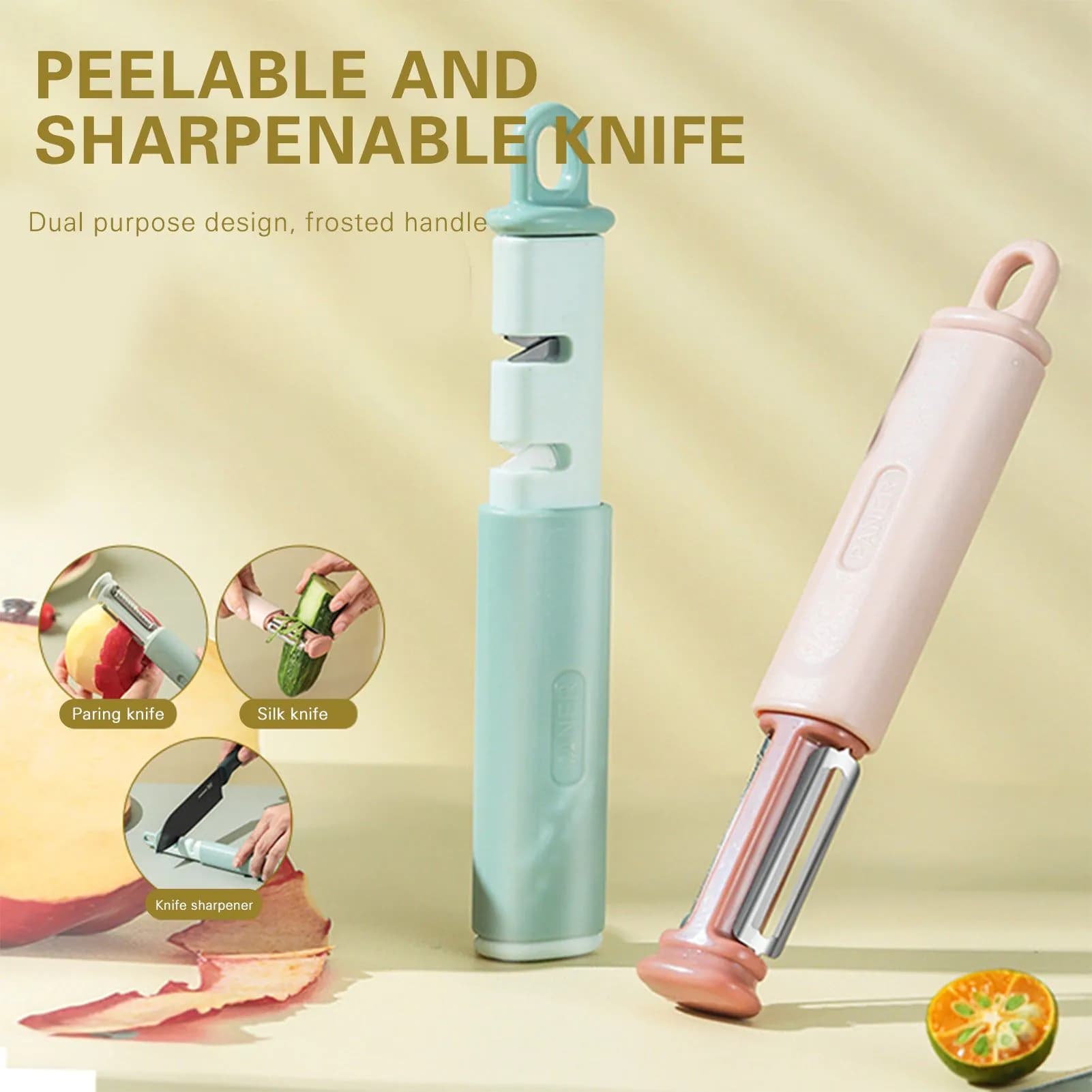 image-3 In 1 Paring Skin Peeler Vegetable Friut Peeler Tool For Kitchen Easy Wash 120rotation Hanging Multifunctional Knife Sharpener