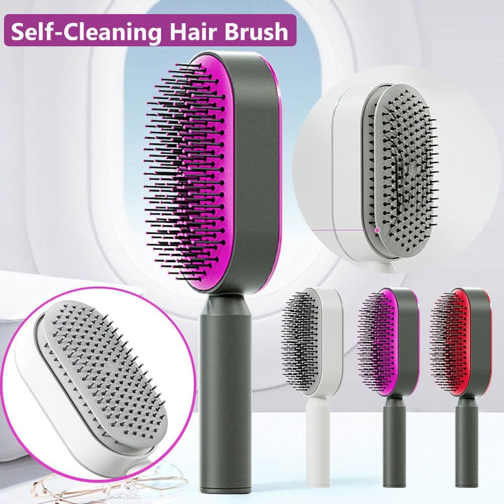 image-Self Cleaning Hair Brush For Women One-key Cleaning Hair Loss Airbag Massage Scalp Comb Anti-Static Hairbrush