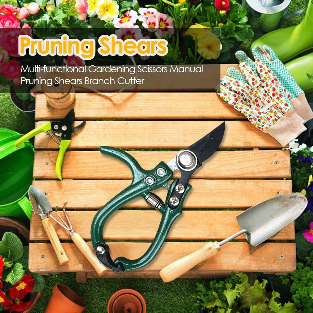 image-Multifunctional Garden Scissors Pruning Shears Manual With Safety Buckle Stainless Steel Spring Gardening Pruning Shear Branch Plant Cutter