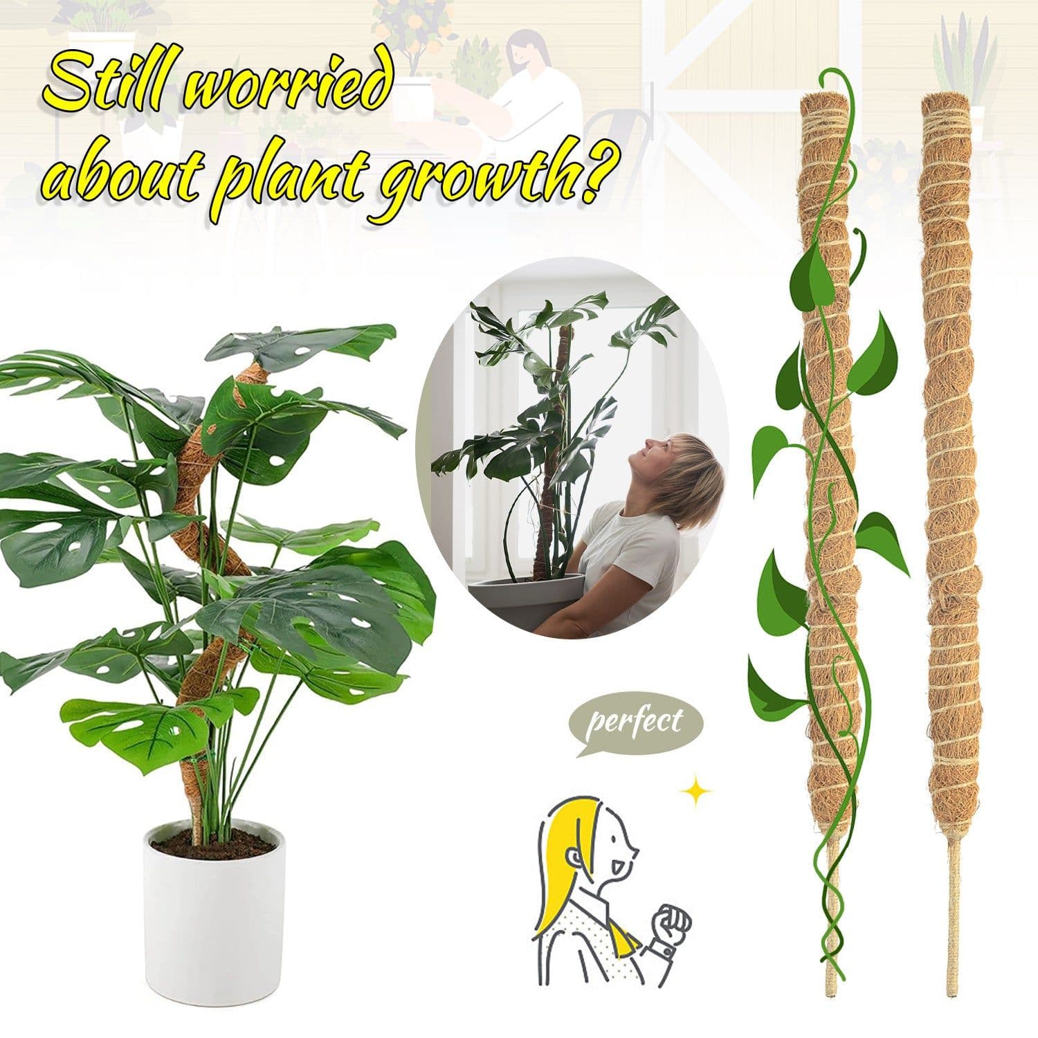 image-Bendable Shaped Moss Stick Green Gardening Post