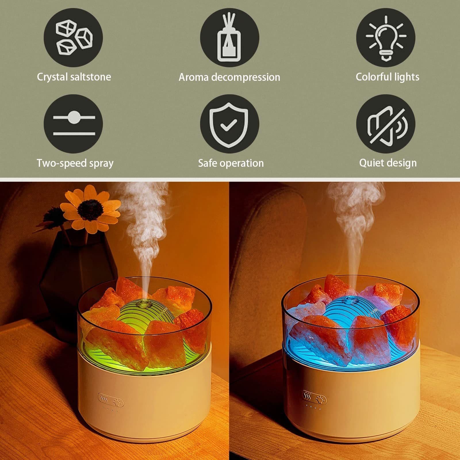 image-Cool-Mist Impeller Air Humidifier Crystal Salt Aroma Diffuser Incense Machine Fogger Essential Oil Lamp Difusor Ambient Light