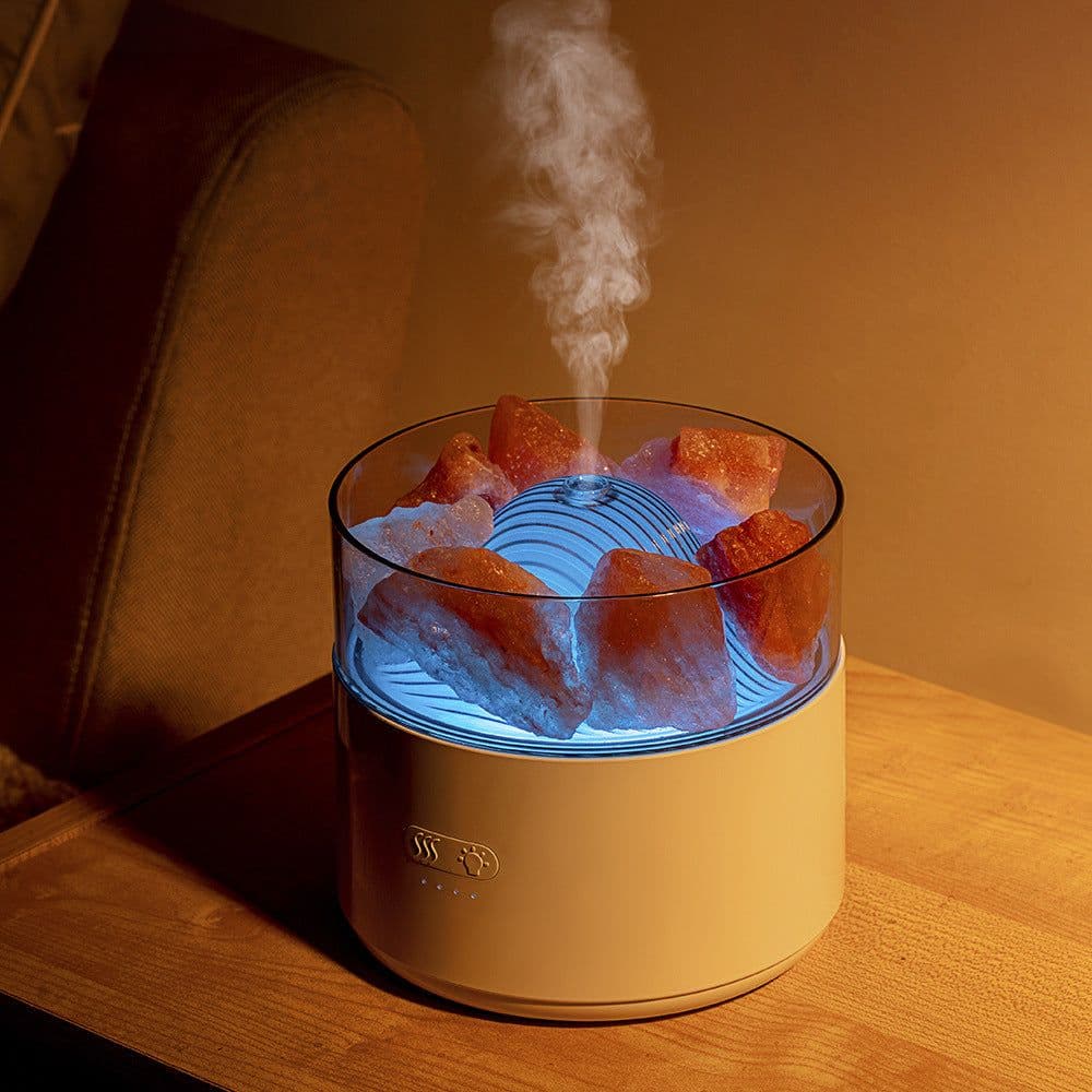 image-Cool-Mist Impeller Air Humidifier Crystal Salt Aroma Diffuser Incense Machine Fogger Essential Oil Lamp Difusor Ambient Light