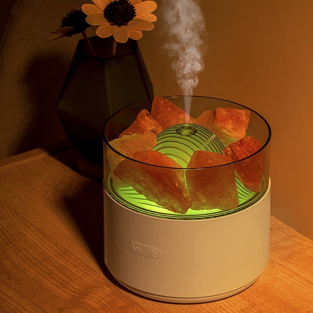 image-Cool-Mist Impeller Air Humidifier Crystal Salt Aroma Diffuser Incense Machine Fogger Essential Oil Lamp Difusor Ambient Light