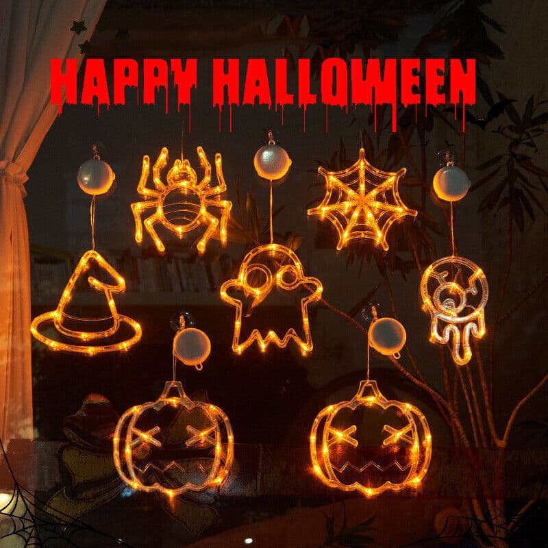 image-Halloween Window Hanging LED Lights Spider Pumpkin Hanging Ghost Horror Atmosphere Lights Holiday Party Decorative Lights Home Decor