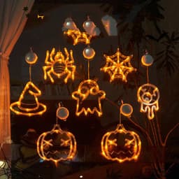 image-Halloween Window Hanging LED Lights Spider Pumpkin Hanging Ghost Horror Atmosphere Lights Holiday Party Decorative Lights Home Decor