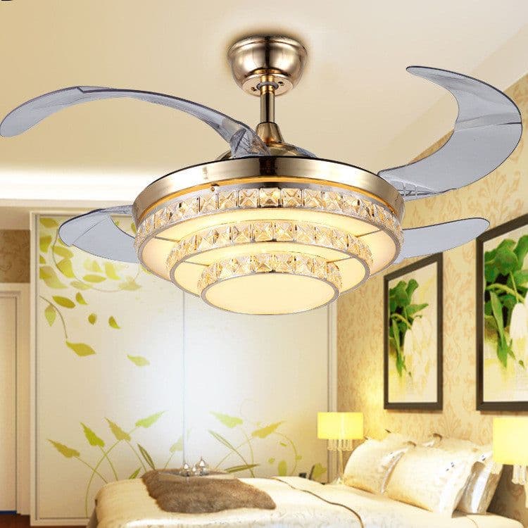 image-Simple Frequency Conversion Crystal Ceiling Fan Lamp