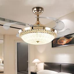 image-Simple Frequency Conversion Crystal Ceiling Fan Lamp