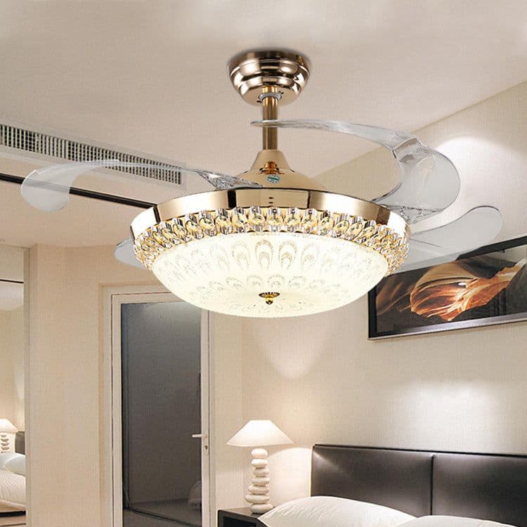 image-Simple Frequency Conversion Crystal Ceiling Fan Lamp