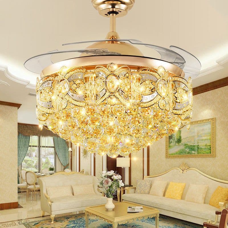 image-Crystal LED Ceiling Fan Light For Restaurant