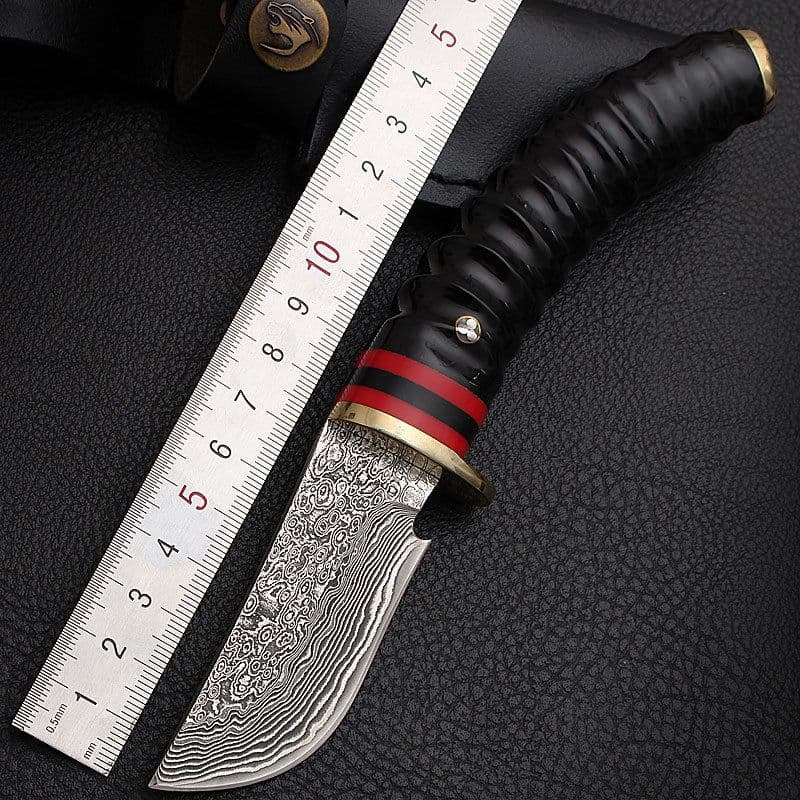 image-Handforged Damascus Hunting Knife Fixed Knife Antler Damascus Steel Straight Knife Outdoor Camping Tactical Knife