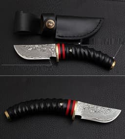 image-Handforged Damascus Hunting Knife Fixed Knife Antler Damascus Steel Straight Knife Outdoor Camping Tactical Knife