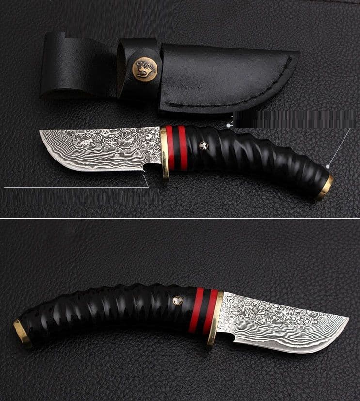 image-Handforged Damascus Hunting Knife Fixed Knife Antler Damascus Steel Straight Knife Outdoor Camping Tactical Knife
