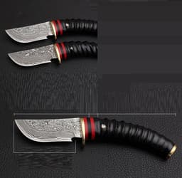 image-Handforged Damascus Hunting Knife Fixed Knife Antler Damascus Steel Straight Knife Outdoor Camping Tactical Knife