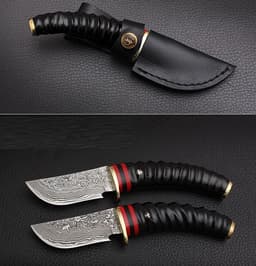 image-Handforged Damascus Hunting Knife Fixed Knife Antler Damascus Steel Straight Knife Outdoor Camping Tactical Knife